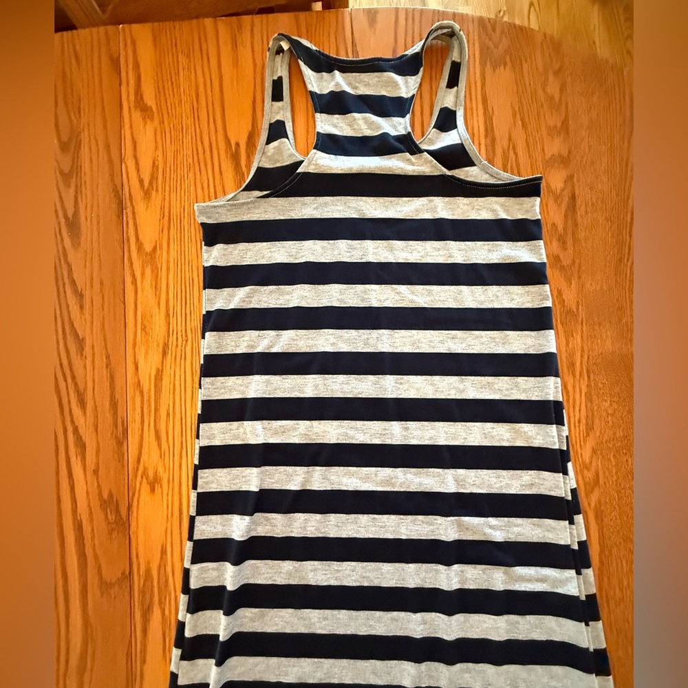Navy Blue and Gray Striped Sleeveless Dress Ankle Length Casual Summer L - Picture 5 of 9